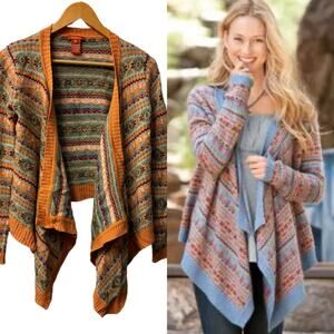 SUNDANCE Folkloric Fair Isle Sweater Cardigan Boho Cashmere Angora Blend XS